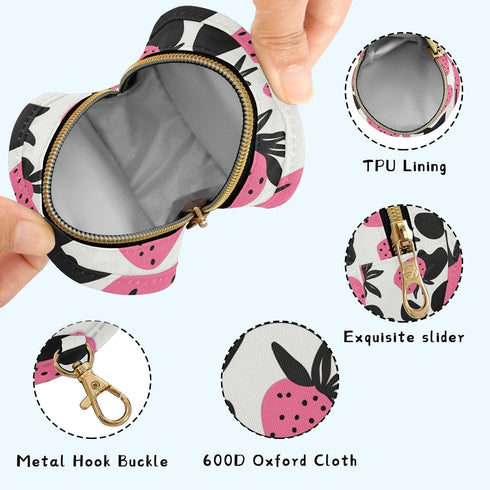 YETTASBIN Strawberries Portable Pacifier Holder Case with Metal Hook Buckle & Zipper for Diaper Bag and Stroller