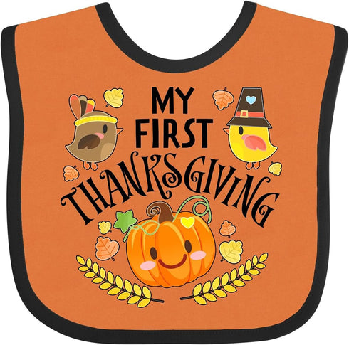 inktastic My First Thanksgiving Baby Bib - Autumn Birds and Pumpkin