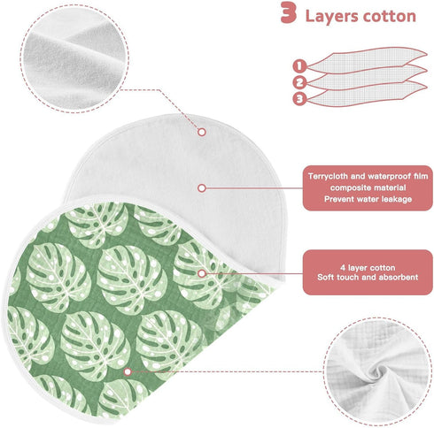 GOODOLD Set 1 Pack Green Monstera Leaves Muslin Baby Burp Cloths - Super Absorbent and Soft Burping Rags - Cotton Burp