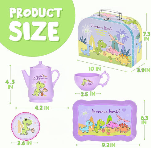 Set Set, 3 4 5 6 Lajeje Dinosaurs Tea Party for Little Girls, Pretend Plastic Teapot Princess Tea Time Play Kitchen Toy