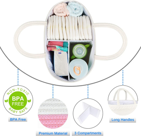 ABenkle Diaper Caddy Organizer, Boho Rustic Cotton Rope Nursery Baby Basket, Changing Table Organizer for Baby Diaper