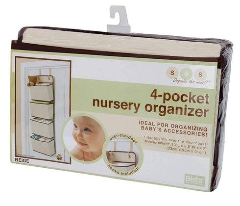 Delta Children 4 Pocket Over The Door Hanging Organizer, 2 Pack, Easy Storage Solution, Beige
