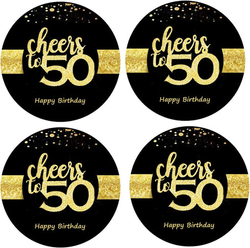 Sumerk 48 PCS Cheers to 50 Birthday Stickers – Large Bottle Stickers, 2 INCHES Round for Party Favors