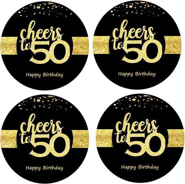 Sumerk 48 PCS Cheers to 50 Birthday Stickers – Large Bottle Stickers, 2 INCHES Round for Party Favors