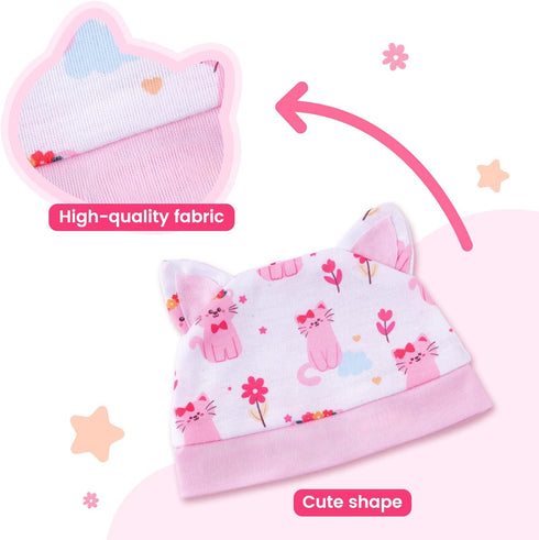2 17-22 Inch Set BABESIDE Pcs Reborn Babys Doll Clothes for Baby Dolls, Pink Cat Pattern Reborn Baby Dolls Accessories