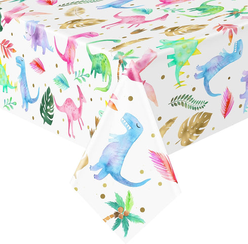 Girl Dinosaur Birthday Party Tablecloth, Pink Plastic Disposable Table Cover for 54'' x 108'' Party Supplies
