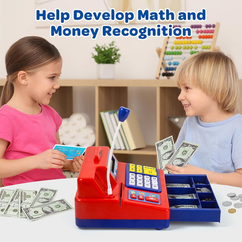 103 3, 4, 5, 6 7 8+ Calculator Cash Register - Pcs Toy Cash Register, Microphone, Credit Card and Banking for Kids