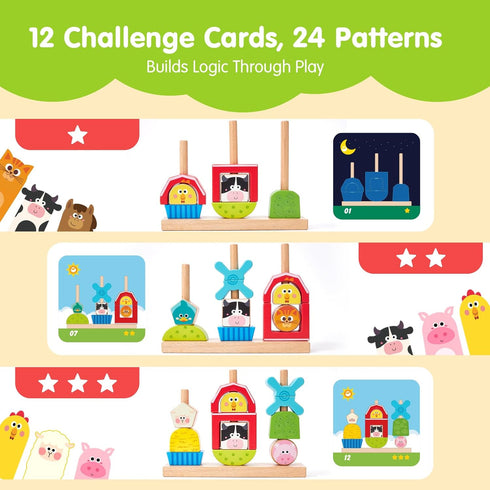 1-3 24 1 2 3 hahaland Montessori Wooden Brain Building Block for Toddler Stacking Toy Day & Night Puzzle Game