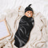 DDTKLSNV Set,Black Newborn Swaddle Blanket with Beanie Hat Silk Wrinkle Newborn Receiving Blankets Baby Swaddle Wrap