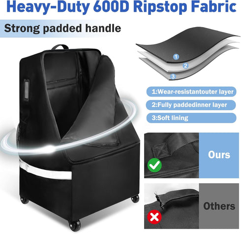 Upgrade Car Seat Travel Bag for Airplane With Wheels, Carseat Travel Bag for Airplane, Car Seat Travel Bag With Wheels