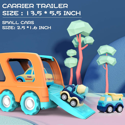 9 Pack Cars Toys for Toddlers 2-5 Years, Big Transport Truck with 8 Small Pull Back Trucks, Carrier Truck with Sound