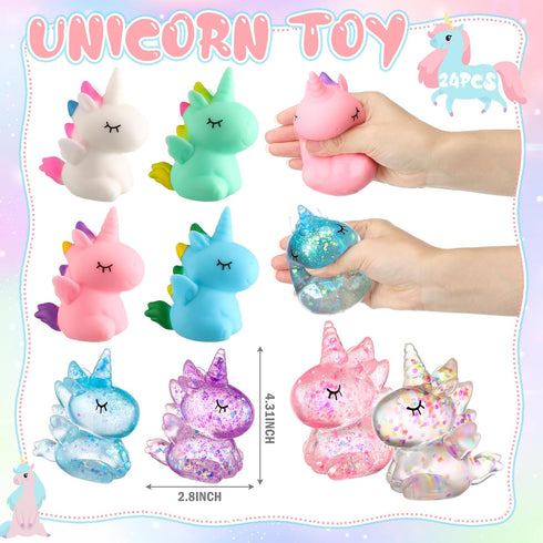 24 Meooeck Pcs Unicorn Stress Ball Mini Unicorn Party Favors Cute Squeeze Fidget Animal Ball Fun for Exchange Gift