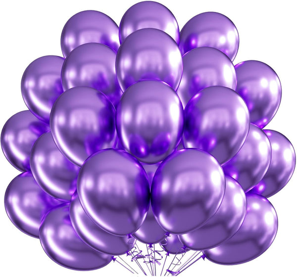 Chrome Metallic Purple Balloons, 12 inch, 100 Pcs Latex Shiny Balloons for Party Decoration