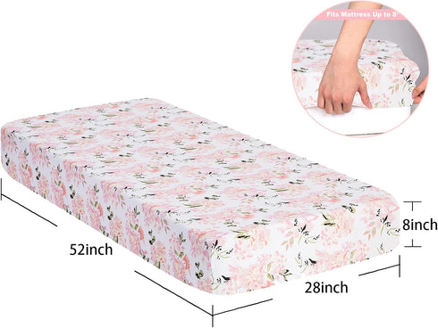 Crib Sheets Girl 2 Pack Set, Toddler Bed Sheets Set, Floral Print Fitted for Standard Crib & Toddler Mattress