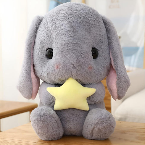 HOUPU Soft Toy - Sitting Lop Eared Rabbit, Easter White Rabbit Stuffed Bunny with Carrot Plush Toy