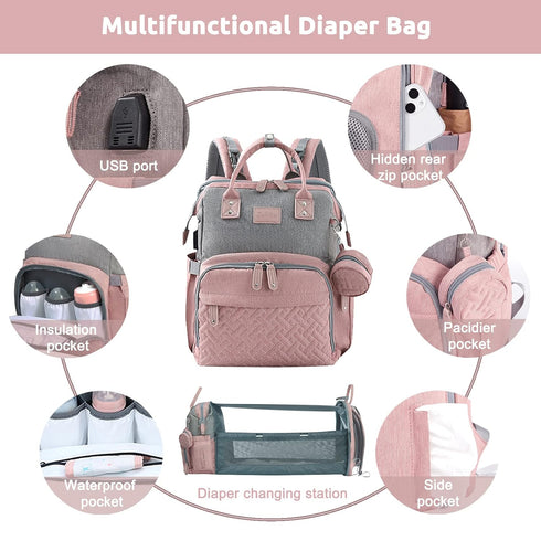 Backpack JOLLITO Baby Diaper Bag with Changing Station, Large Capacity, Stroller Straps and USB Charging Port, Baby