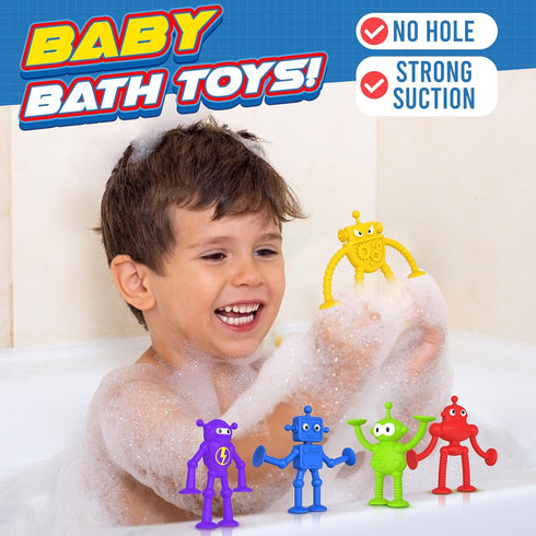 Baby Bath Suction Toy: No Hole Suction Bath Toys for Toddlers, Robot Fidget Toys for Sensory Play