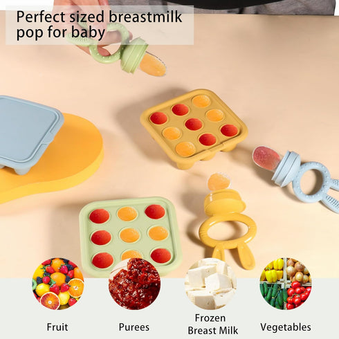WAJIAYON Baby Food Freezer Tray,Silicone Nibble Freezer Tray,Baby Fruit Food Feeder Teether,Breastmilk Popsicle