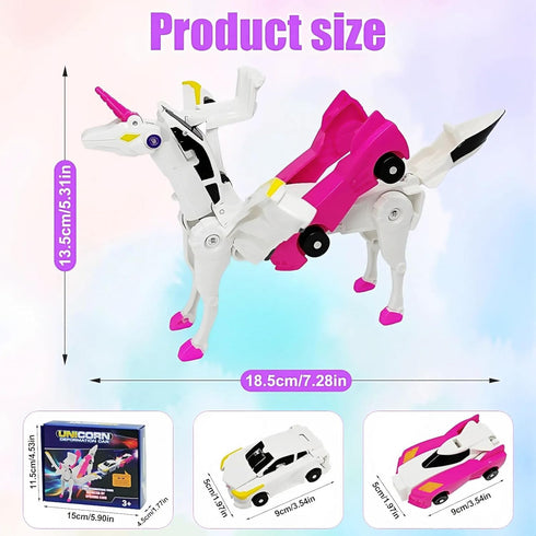 WIESSOC 2 Collision Transforming Unicorn Car Toy, Magnetic Cars Transform into Unicorn Toys for Kids Toddler Fun
