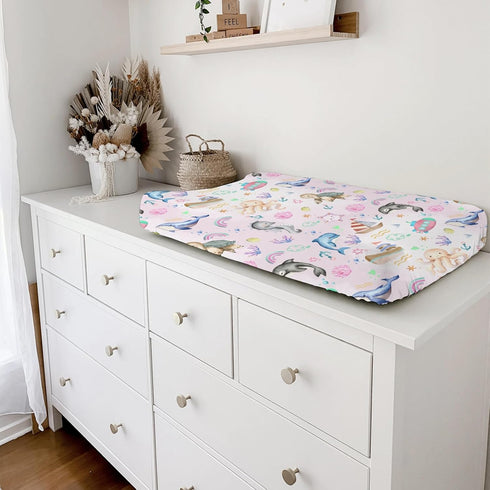 Colorful Sea Animals Baby Changing Pad Covers for Boys & Girls, 32''x16'', Soft Nautical Life Sheets