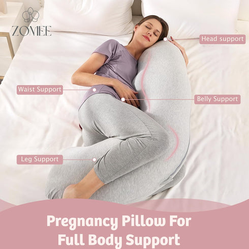 Cozy Zomee Comfort Pregnancy Pillow - J Shaped Maternity Pillow for Side Sleeping & Nursing Support for Neck,Head, Back