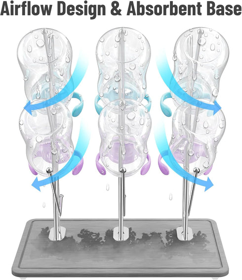 Countertop 9 NiHome Baby Bottle Drying Rack with Diatomite Base & Stainless Steel Frame, Foldable Organizer Holds