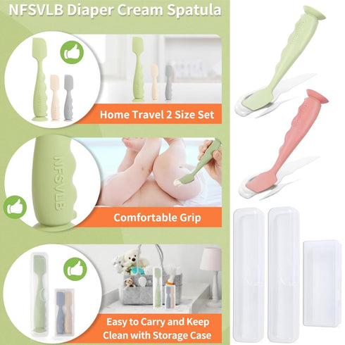 Case,2 2 3 Diaper Cream Spatula with Large Mini Butt Paste Spatula with Travel Case,Soft Baby Butt spatula Diaper Cream