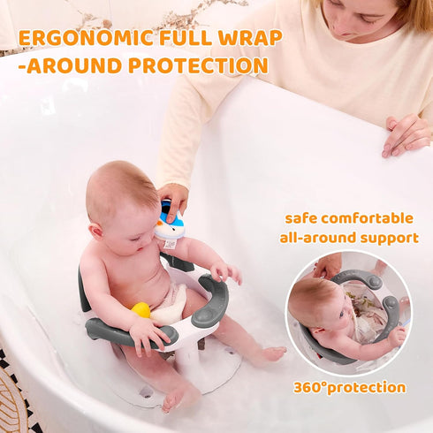 6 Baby Bath Seat for Babies Months & Up Sitting Up,Infant Bath Seat with Temperature Alert+Open Backrest+on/Off