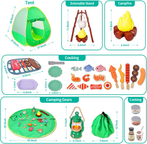 Set Playset 3-5 Camping Toys with Pop up Play Tent Indoor Outdoor Pretend Camping for Toddlers Kids Boys Girls Years