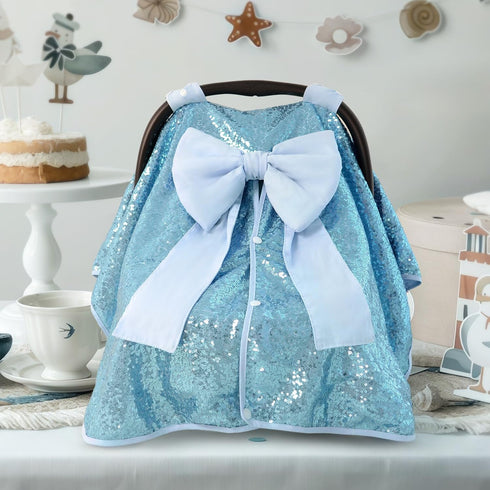 Baby Carseat Canopy Cover with Bow for Girls Boys with Bow Stroller and Cart Cover Carseat Nursing Cover Newborn Gift