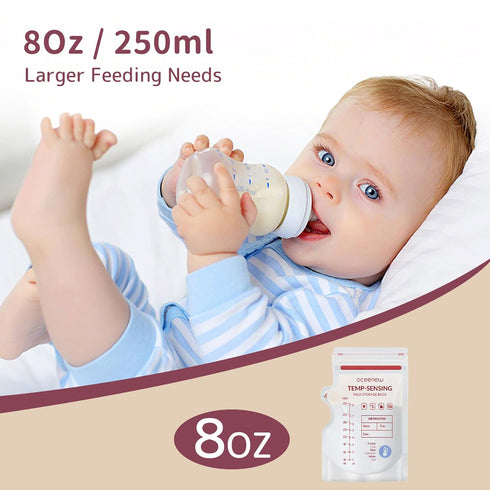 Breastfeeding(8 120pcs,BPA Breastmilk Storing Bags,Disposable Self Standing No-Leak Milk Storage Pouches,Temp-Sensing
