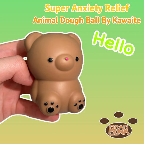 Kawaite Gummy (1 Pack) Brown Bear Stress Relief Dough Ball - Animal Squishy Squeeze Ball Fidget Toy - Stretchy Stress