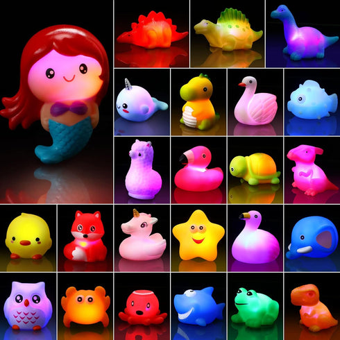 24 Packs Baby Bath Light Up Toys, Floating Rubber Animal Toys for