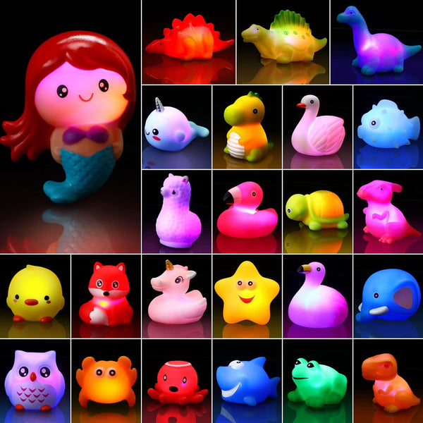 24 Packs Baby Bath Light Up Toys, Floating Rubber Animal Toys for