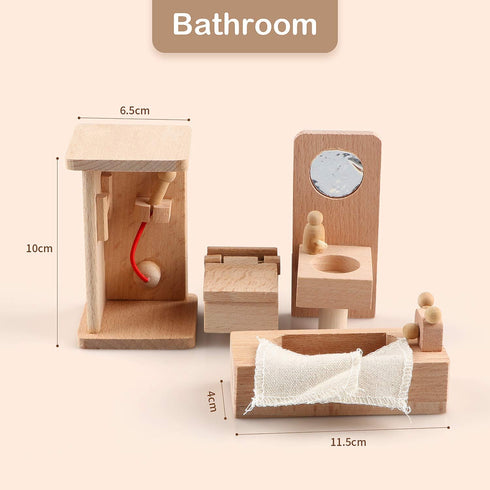5 Set 6 40 Dollhouse Furniture Accessories Wooden Bathroom/Living Room/Dining Room/Bedroom/Kitchen House Family Doll