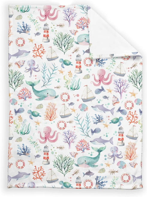 SqtmuHLuo 60x80inch Sea Animals Baby Blanket Boys Girl Gifts Ocean Whale Sea Turtle Octopus Under The Sea Baby Nursery