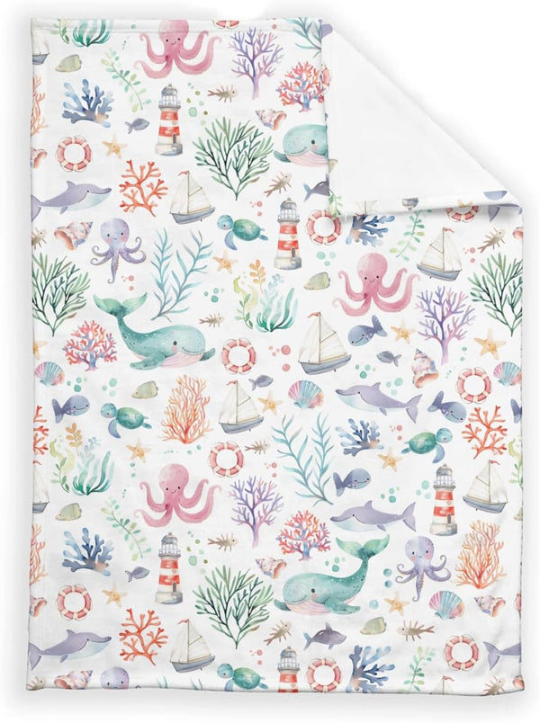 SqtmuHLuo 60x80inch Sea Animals Baby Blanket Boys Girl Gifts Ocean Whale Sea Turtle Octopus Under The Sea Baby Nursery