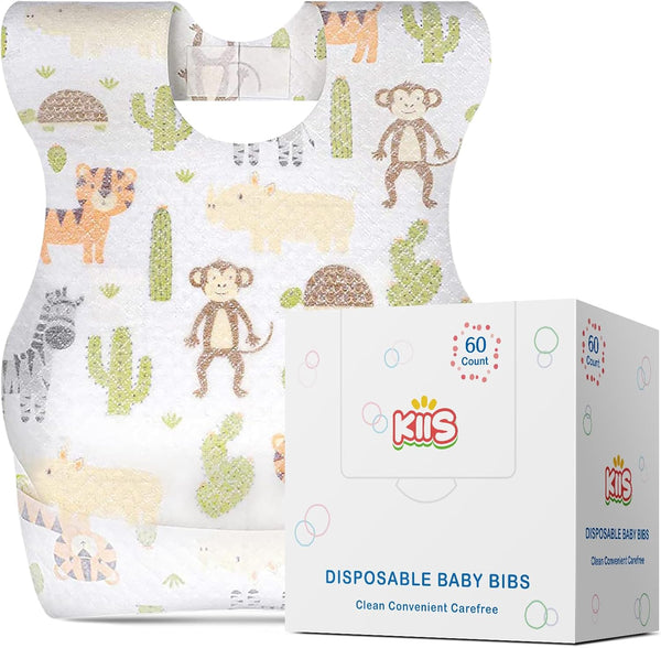 KIIS Disposable Baby Bibs - Individually Packaged for Baby Boys and Girls, Hygienic, Soft and Leakproof (20 PCS / 60
