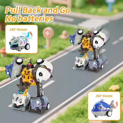 VUSUMOK 5-7 Cars,5in1 2-4,5pcs Transformer Toys for Ages Pull Back Toy Alloy Educational Kids Toys for Ages Animals