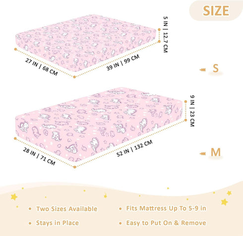 miaozhen 1 Pack 52x28 Cotton Crib Sheets for Baby Boys Girls Soft Comfy Cute Doodle Dinosaurs Blush Playard Mattress