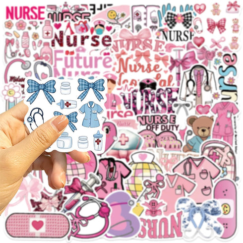 Hopetl 50Pcs Pink Bow Nurse Stickers Medical Accessories Stickers for Laptop, Water Bottle, Scrapbook, Journaling