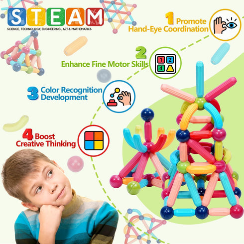 Set 6-9+Years COUOMOXA Magnetic Building Blocks STEM for Kids: Educational Magnetic for Old for Boys Girls