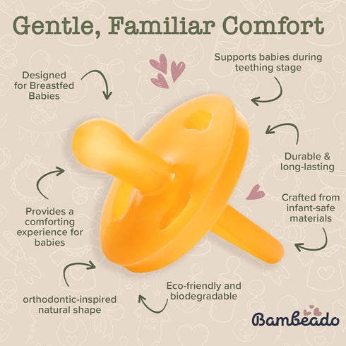 6-12 2 Bambeado PaciBamber Baby Pacifier - Natural Pacifier & Baby Teething Toy - Made with Natural Rubber and Baltic