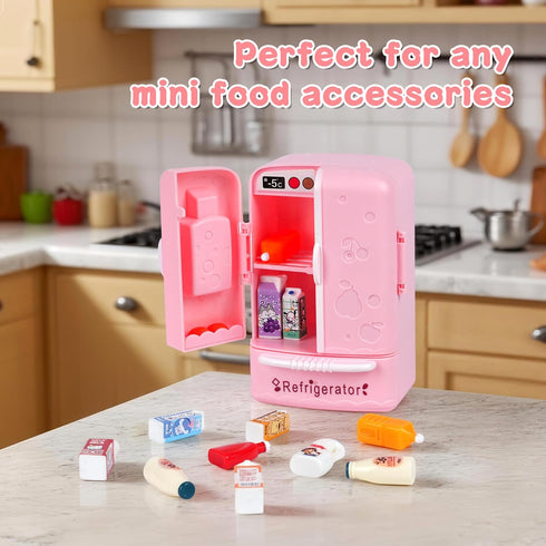 kimo Dollhouse Mini Refrigerator Furniture, Essential Kitchen Accessory for Dollhouse, Compatible with Mini Foods