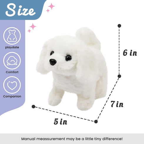 Hopearl 7'' White Bichon Interactive Electronic Pet Plush Toy, Woof and Moving Animated Nodding Head Gift for Toddlers