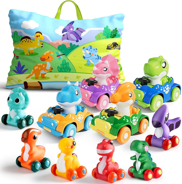 ALASOU 10 PCS Dinosaur Car Toys for 1 Year Old Boy with