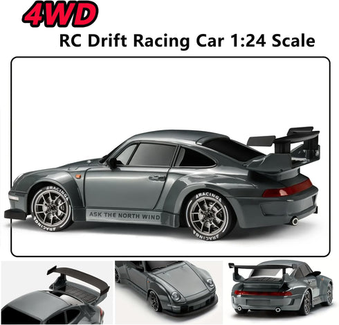 1:24 RC Drift Car, Scale Remote Control Vehicle with LED Lights,Drifting TiresTwo Batteries, Racing Sports Toy Idea
