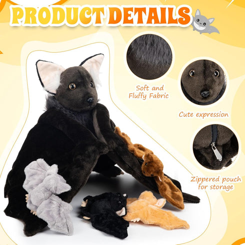 5 Set 13 Inch Mommy 4 Civaner Pcs Goth Stuffed Bat Plush Toy Bat Stuffed Animal with Babies Gothic Plushies Dolls