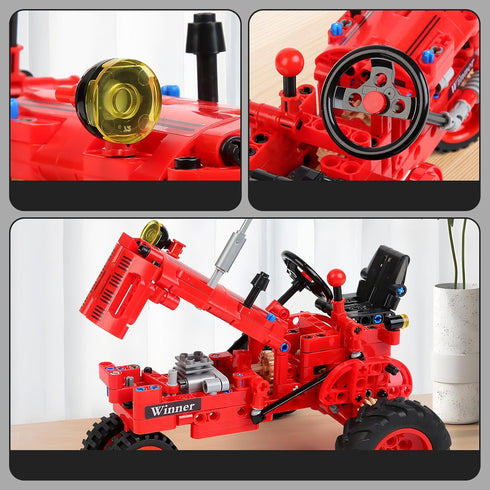 WanJJXW 1/12 Set,Farm 6+,STEM 302 Classic Red Tractor Building Blocks Tractor Building Kit Toy for Kids Ages