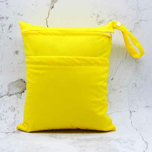 2pcs (3036-2-yellow+blue) Cloth Diaper Wet Dry Bags Waterproof Reusable with Two Zippered Pockets Travel Beach Pool